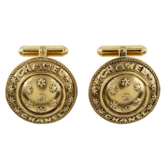 CHANEL Cufflinks Flower Gold Plated Logo Men's